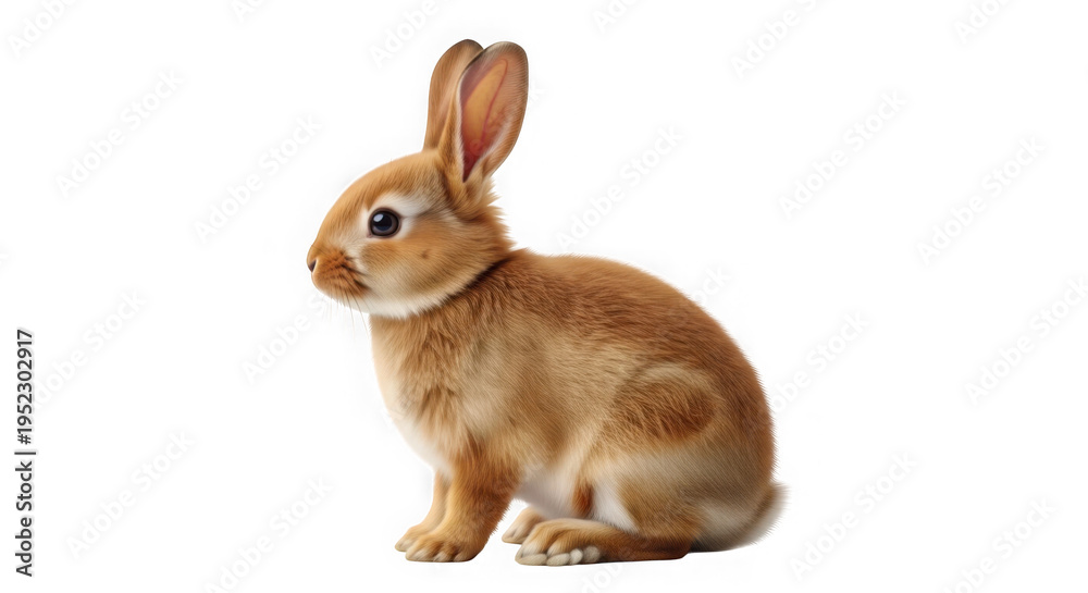 Fototapeta premium A brown rabbit sitting on a black background with one ear up