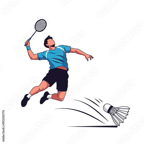 Badminton Player Jumping Smash Shot - Dynamic Sports Illustration