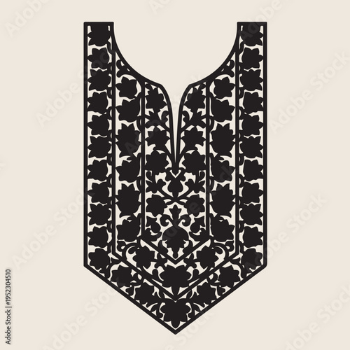 ethnic neckline embroidery design, traditional kurta neck pattern, floral textile ornament, indian embroidery vector, decorative neck design, vintage fabric pattern, ethnic fashion element