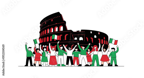 People Waving Italian Flags Together.