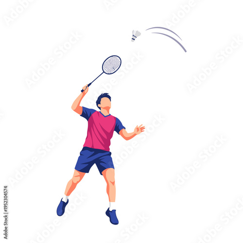 Badminton Player Smashing Shuttlecock in Mid-Air, Athletic Action Shot
