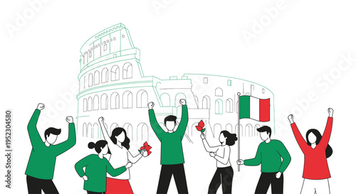 People celebrating with raised arms outdoors.