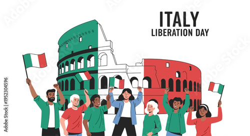 People Celebrating with Italian Flags.