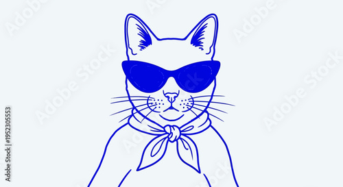 A stylish cat wearing sunglasses and a scarf illustration