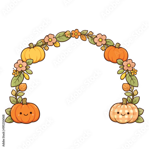 Groovy Fall Arch Frame illustration, Groovy Autumn Clipart, Cute Retro Fall Design, Cozy Groovy Kawaii Fall character Graphic