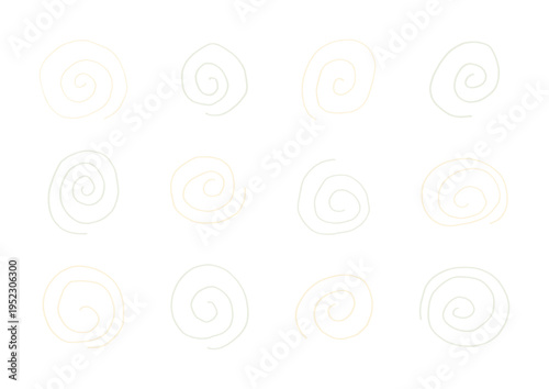 黄色と緑の手描きのゆるい渦巻き模様の背景セット