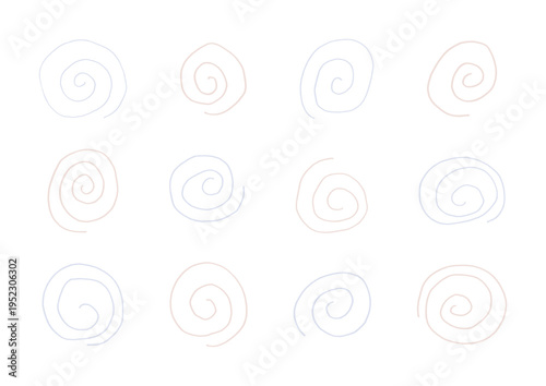 青と茶色の手描きのゆるい渦巻き模様の背景セット