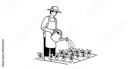 Man watering plants with a can.