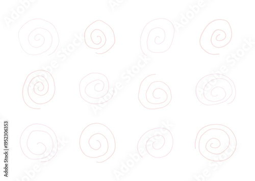 ピンク系の手描きのゆるい渦巻き模様の背景セット