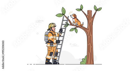 Firefighter rescuing cat from tree.