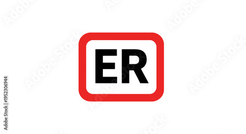 A square sign with rounded corners, red border, white inside and black letters "ER