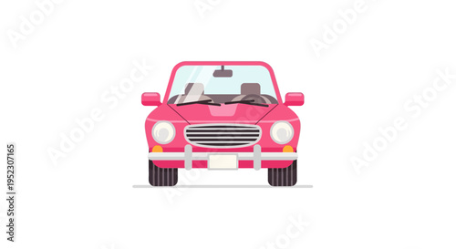 A pink, front-facing illustration of a classic convertible car. Clean lines, simple design