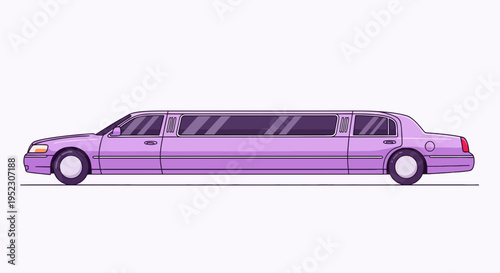 A side view illustration of a lavender limousine against a white background