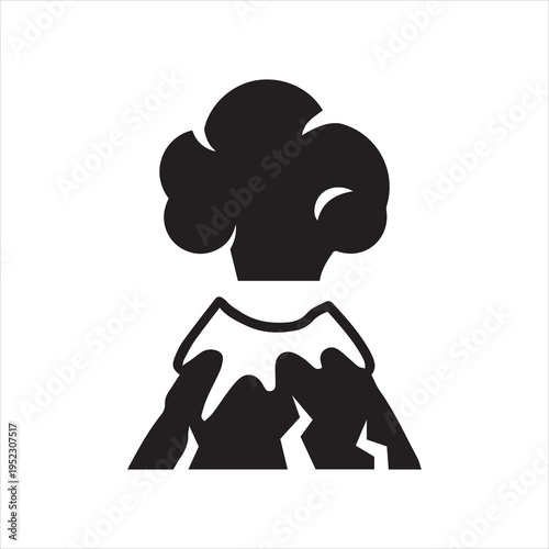 Volcano eruption icon. Natural disaster and volcanic activity. Monochrome black and white symbol