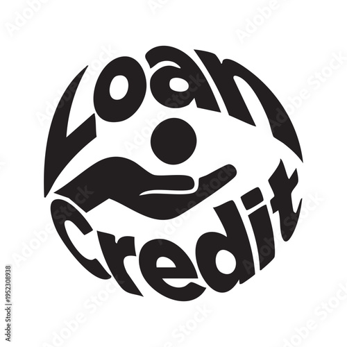 A black and white graphic depicts hands cradling a sphere with the words loan credit surrounding it