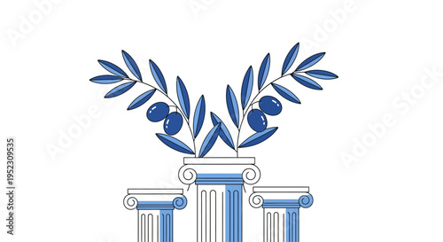 Greek columns with olive branch.