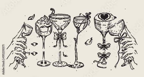 cocktail drink icons set, bar beverage illustration, wine glass doodle collection, party drink vector icons, alcohol outline clipart, celebration glass symbol set, hand drawn drink elements