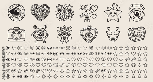 heart doodle icons set, love symbol vector collection, valentine hand drawn elements, romantic clipart bundle, cute outline heart shapes, wedding decoration icons, scrapbook love illustration