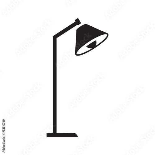 A minimalist black silhouette of a modern floor lamp with a conical lampshade high quality professional