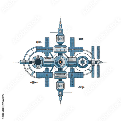 Futuristic Space Station with Spaceships, Sci-Fi Orbital Habitat, Cosmic Exploration