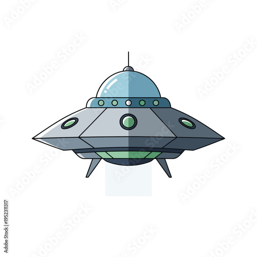 Retro cartoon UFO flying saucer, cartoon alien spaceship, science fiction vector art