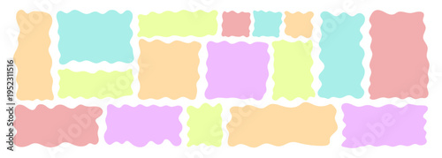Organic wavy rectangle border with fluid edges vector illustration set. Abstract hand-drawn frame for text boxes. Colorful vector shape with playful irregular lines. Ideal for graphic design projects.