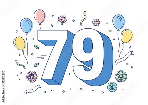 79th birthday celebration with balloons, confetti, and flowers for a special occasion