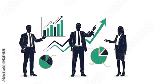 Business professionals analyzing growth charts and financial data in a meeting