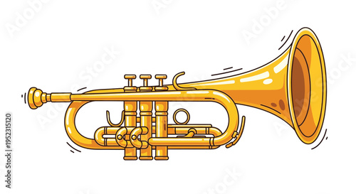 A brightly colored cartoon illustration of a golden trumpet instrument