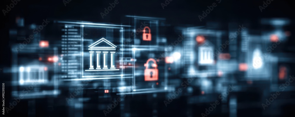 Fototapeta premium High tech security for banking prevents fraud risk and ensures every saving transaction receipt is encrypted.