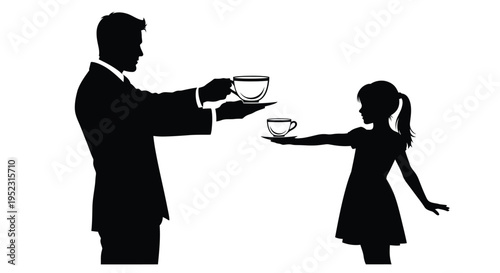 Father and daughter sharing tea a charming black silhouette high quality