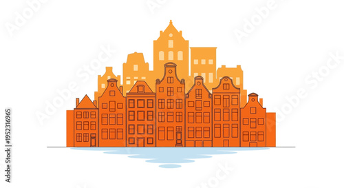 City Skyline with Orange Buildings.