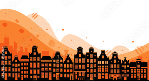 Row of buildings in cityscape.