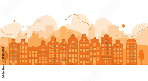 Orange buildings in a row cityscape.