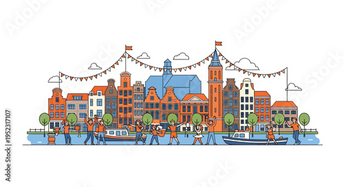 City Skyline with Colorful Buildings.