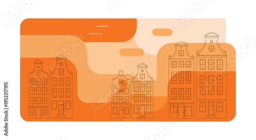 Orange buildings with rounded edges.