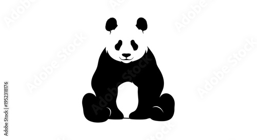 Stylized sitting panda illustration in black and white