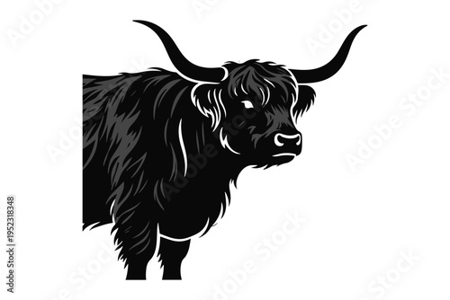 Scottish Highland cow silhouette mascot vector.