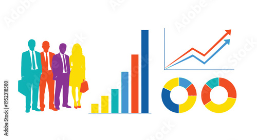 Business professionals with charts and graphs representing growth and data analysis