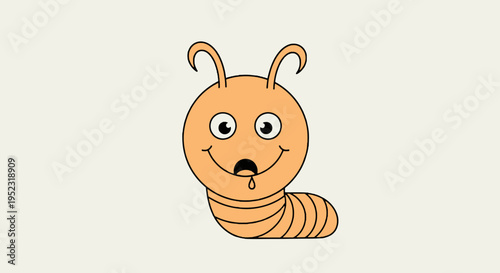 A cartoon worm with an orange body, black outlines, smiling, with antennae