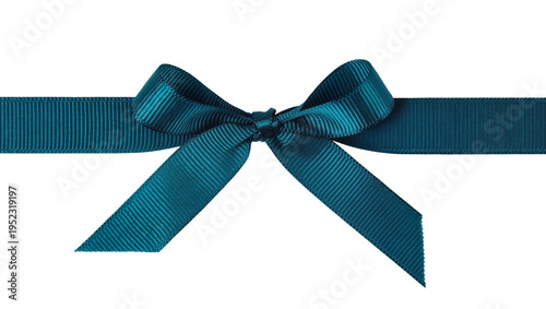 Bild auf Leinwand Vibrant teal blue textured grosgrain ribbon bow, elegantly tied and horizontally