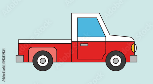 A cartoon pickup truck in red and white against a light blue backdrop