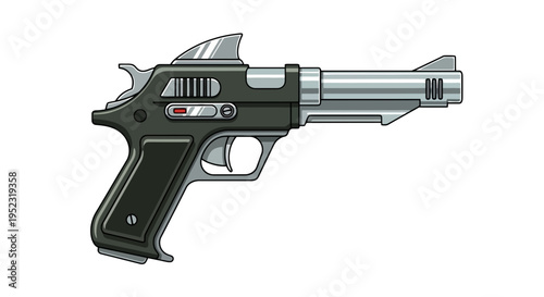 A stylized pistol design featuring a shark fin sight, with a futuristic appearance