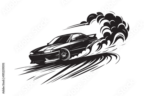 High speed racing car drift mascot logo illustration.