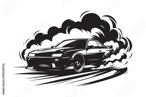 High speed racing car drift mascot logo illustration.