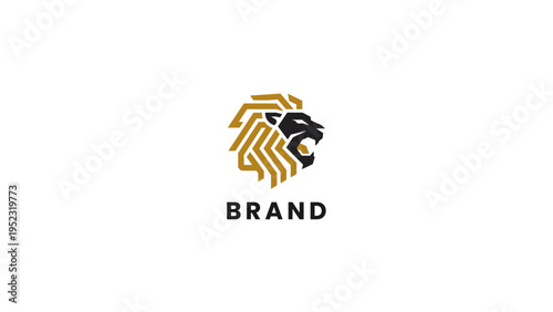 Bold geometric lion head logo design, a powerful and modern emblem representing strength, leadership, and nobility for premium branding and corporate identity