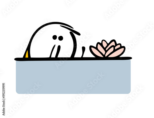 Lotus in the water. Vector illustration of a cartoon man swimming towards a flower in a lake or in a swamp. to pick a plant as a gift for your beloved.