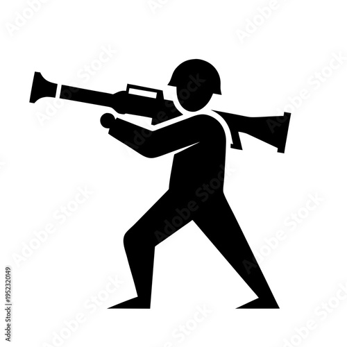 Soldier silhouette with bazooka in standing pose icon vector illustration in trendy style. Old Retro Vintage Army or Infantry on World War II. Editable graphic resources for many purposes