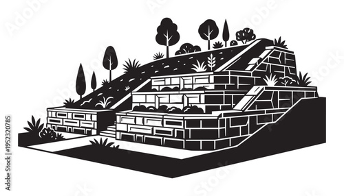 Tiered garden landscaping vector illustration with stairs and plants