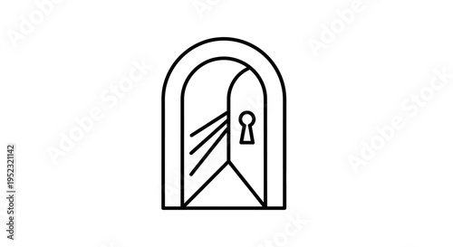 Keyhole in archway with lines.